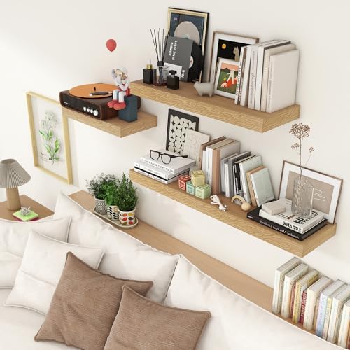 FLYJOE Deep Floating Shelves, 36'' x 12'' Oak Shelves for Wall Set of 2