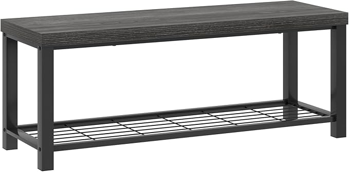 FOLUBAN Shoe Storage Bench, Modern Entryway Bench with Metal Shelf, Industrial Indoor Shoe Bench Seat for Bedroom, Hallway, Living Room, Dark Gray, 47 Inch