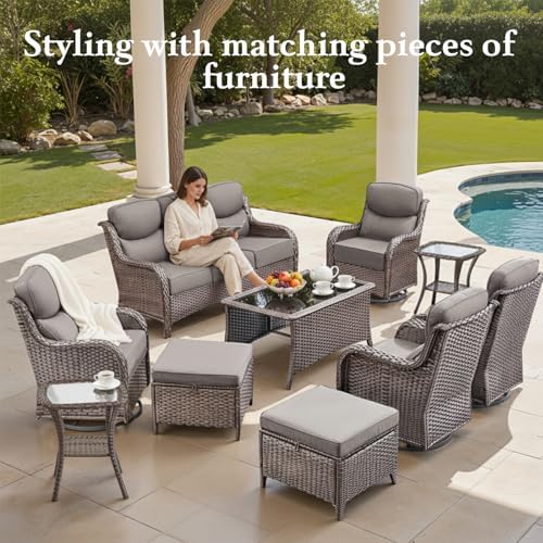 Wicker Patio Sofa with 6" Thick Cushions, All-Weather Outdoor Rattan Couch with High Backrest and Deep Seat, Outdoor Patio Sofas for Porch, Yard, Garden, Brown/Grey