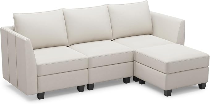 Belffin Convertible Sectional Sofa with Chaise Velvet L Shaped Sofa Couch Modular Sectional Sofa with Storage Beige