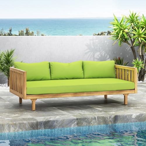 Merax Outdoor Acacia Wood Daybed, 3 Seater Day Bed Couch Sofa with Water Resistant Cushions for Patio Backyard, Garden Furniture, Green