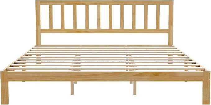 Novilla 12inch King Size Bed Frame Wooden King Bed Frame and Headboard, Classic King Size Bed Frame with Headboard, No Box Spring Needed, Easy Assembly, Pine