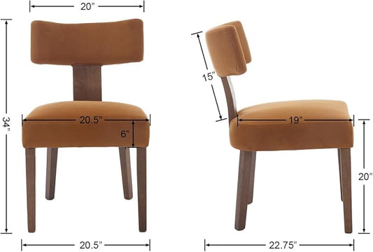 RIVOVA Set of 4 Modern Dining Chairs, Farmhouse Velvet Upholstered Dining Room Chairs Kitchen Chairs Side Armless Chairs with Curved Backrest Wood Legs, Yellow Brown