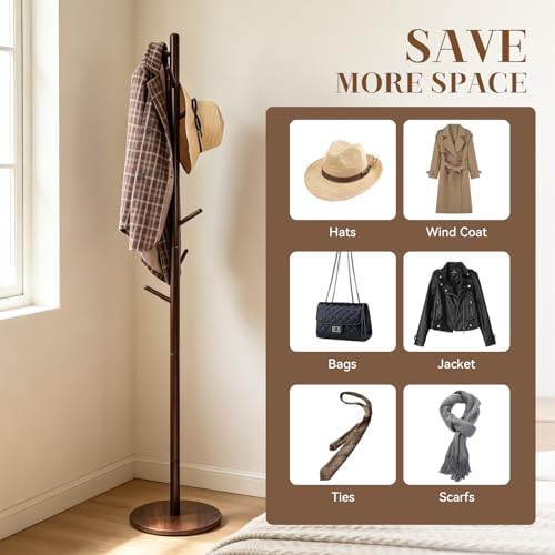 Coat Rack Freestanding- Solid Wood New Zealand Pine Hall Tree