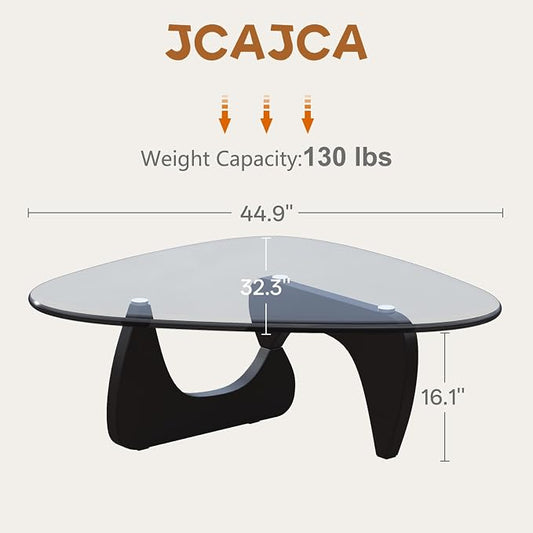 Coffee Table for Living Room Mid Century Modern Center Small Table with Glass Top and Wood, Black Transparent(45 Inch)