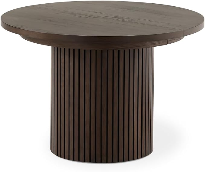 Transformer Table - Solid Wood Extendable Round Dining Table, Extendable Round Dining Table, Space-Saving Modern Furniture, Elegant and Functional Design, Dark Brown (Table Only)