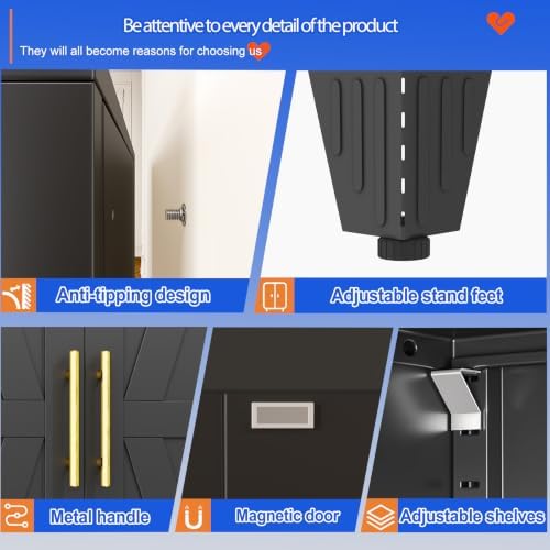GAIOUS 61" Tall Kitchen Pantry Cabinet,Metal Storage Cabinet Black Cupboard