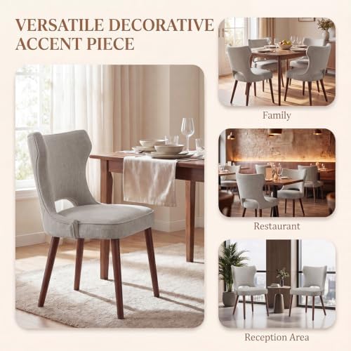 Wooden Dining Chairs Set of 2, Mid Century Dining Room Chairs with Solid Wood Legs, Upholstered Fabric Kitchen Chairs with Ergonomic Curved Backrest for Kitchen Dining Room, Camel