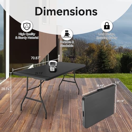 50 Pack 6FT Folding Tables, Heavy Duty, Carry Handle, Black
