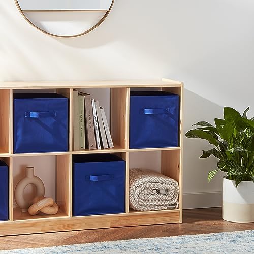 Amazon Basics Collapsible Fabric Storage Bins, Cube Organizer with Handles, 13"x13"x13", Navy, 6-Pack