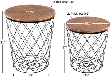 Lavish Home Round End Tables, Brown Woodgrain, Set of 2, 17.75”/15.5”