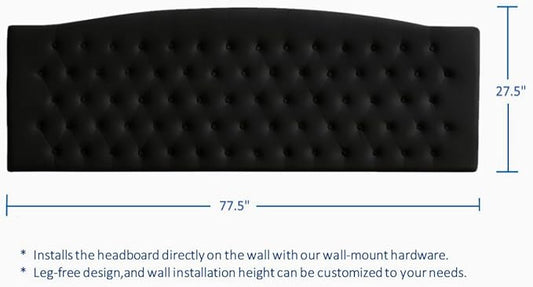 24KF Upholstered Tufted Button Velvet Wall Mounted Headboard,Comfortable Fashional Headboard King/CA King Size, 6058-K-Black