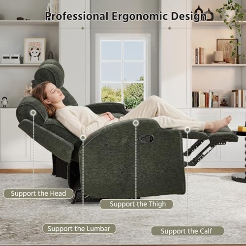 HAOMARKETS 3-Piece Manual Recliner Sofa Set, Included Recliner Chair and 3-Seater Couch Set of 2 with Padded Cushion, Overstuffed Fabric Reclining Couches with Cup Holders for Living Room, Green