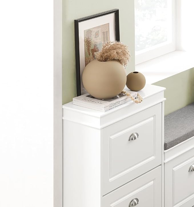 Haotian Small Shoe Cabinet, White 2 Flip Drawers Freestanding Shoe Rack, Shoe Storage Cupboard Organizer (9.45" D x 20.87" W x 32.28" H), FSR78-W