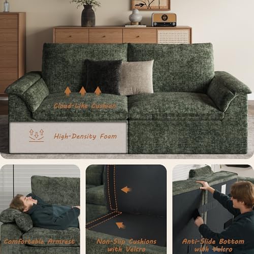 EASE MOOSE Modular Sectional Sofa, Boneless Couches for Living Room, Green