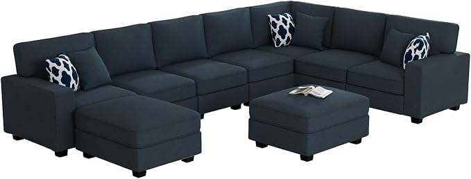 Legend Vansen Oversized Modular Sectional Sofa,U/L‑Shaped Reversible Couch with Ottoman,Deep Seat Plush Polyester Sofa for Living Room,9‑Seater,Charcoal