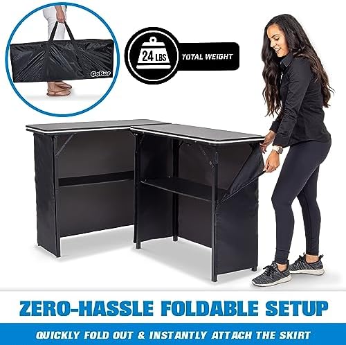 GoBar Portable Double Bar Table Set with Multi-Color LED Lights - Mobile Bartender Station for Events - Includes Carrying Case