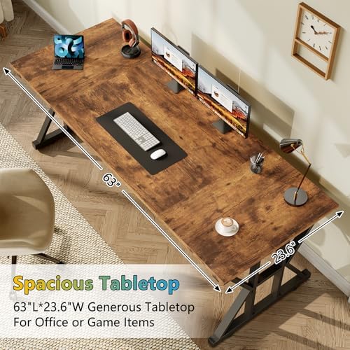 63" Large Computer Desk with Thickened Frame for Home Office, Living Room