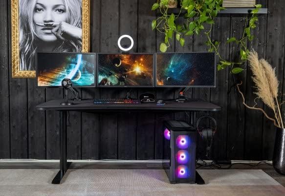 Arozzi Arena Ultrawide Curved Gaming and Office Desk with Full Surface Water Resistant DeskMat Custom Monitor Mount Cable Management Cut Outs Under The Desk Cable Management Netting - Dark Grey