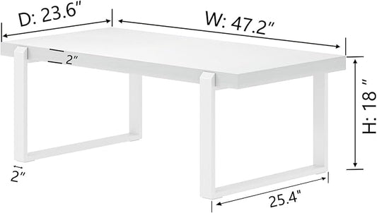 FOLUBAN White Coffee Table, Modern Rustic Wood and Metal Center Table, Rectangle Cocktail Tea Table for Living Room, 47 Inch
