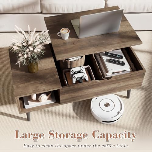 OLIXIS Lift Top Coffee Table, Wood Coffee Table for Living Room Home Grey