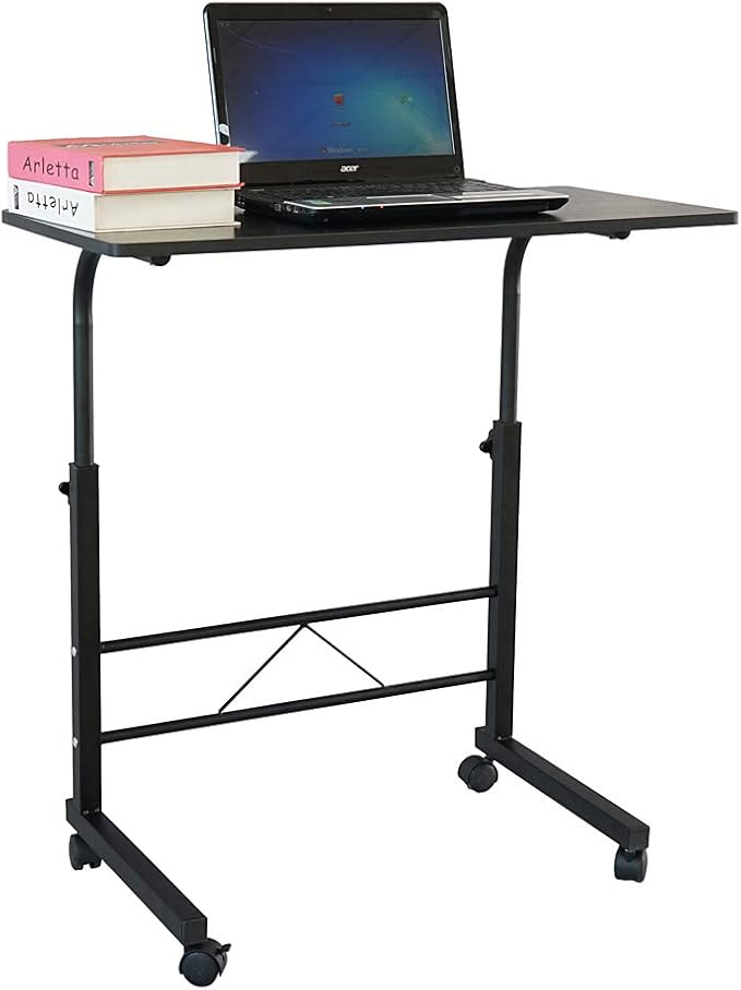 Standing Desk - Side Table Adjustable Height, Portable Laptop Cart, C-Shaped Bed Couch end Tables with Edge Stopper - Wheels for Living Room Bedroom Walking Pad Treadmill 31.5Inch Black