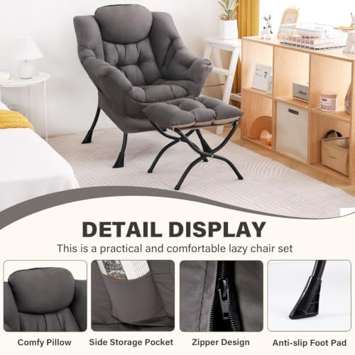 Lazy Chair with Ottoman, Comfy Accent Reading Chair