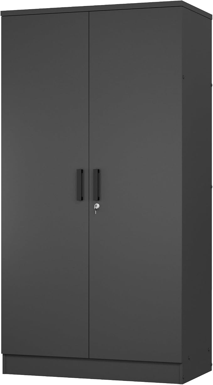 Woodpeckers Furniture And Mattress 2 Doors Wardrobe with Shelves (Black)