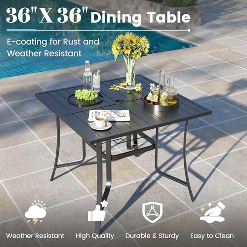 5 Pieces Patio Dining Set, Patio Outdoor Furniture Set of 4 Patio Swivel Dining Chairs and 36" Patio Spliced Square Tabletop with Umbrella Hole, for Deck, Backyard, Poolside & Garden