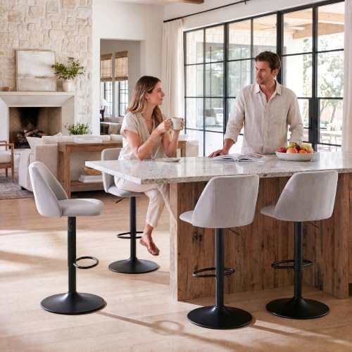 COLAMY Adjustable Upholstered Bar Stools Set of 4,360° Swivel Counter Height Chairs with Soft Cushioned Seat & Stable Metal Base for Kitchen Island,250 LBS Capacity,Easy Assembly,Grey