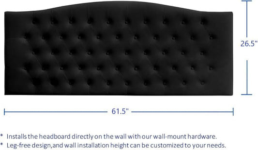 24KF Upholstered Tufted Button Wall Mounted Velvet Headboard,Comfortable Fashional Headboard Queen/Full Size,6058-Q-Black