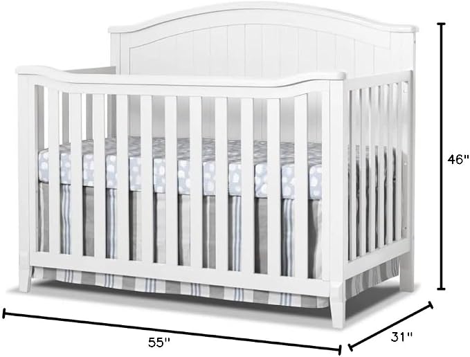 Sorelle Furniture Fairview Crib, Classic 4-in-1 Convertible Crib, Made of Wood, Non-Toxic Finish, Wooden Baby Bed, Toddler Bed, Child’s Daybed and Full-Size Bed, Nursery Furniture -White