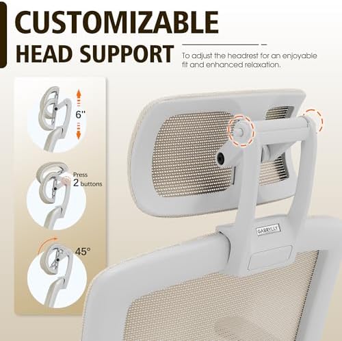 GABRYLLY Ergonomic Office Chair, High Back Home Desk Chair with 2D Flip-Up Arms, 3D Headrest, 90-120° Tilt and Wide Cushion, Big and Tall Mesh Chairs for Man Woman, Computer Task Chair Beige
