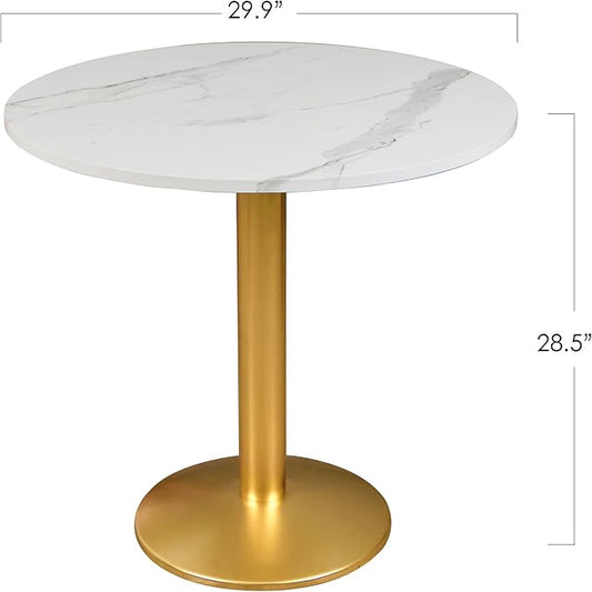 30 Inch Round Dining Table, Modern Tulip Bistro Table with White Faux Marble Top and Weighted Gold Pedestal Base, Small Kitchen Table for 2-4 People, Mid Century Style for Dining Room, Cafe, Office