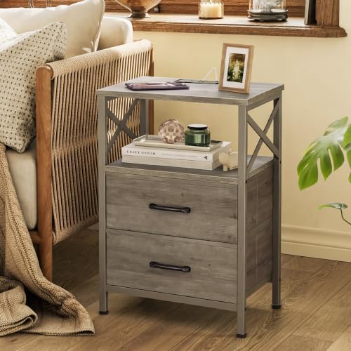 Huuger Nightstand Set of 2 with Charging Station, USB-C Port, End Tables