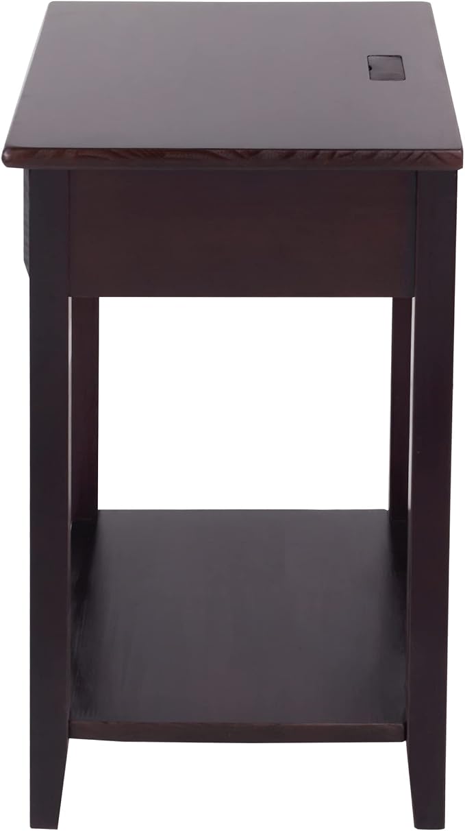 Casual Home Owl Night Stand with USB Port Charging Station and Drawer, 17.5"W x 14.25"D x 24.5"H, Espresso