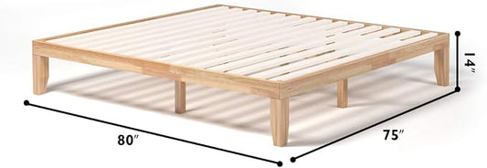 Giantex King Wood Platform Bed Frame, 14 Inch Solid Rubber Wood Mattress Foundation, Heavy Duty Wooden Slats Support, No Box Spring Needed, Easy Assembly, Natural