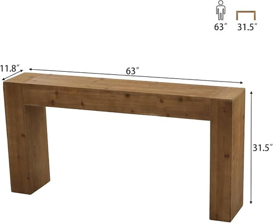 Solid Wood Console Table for Entryway, 63" Long Farmhouse Sofa Table Behind Couch, Rustic Rectangular Wooden Entry Tables for Living Room, Hallway, Foyer, 10 Mins Easy Assembly