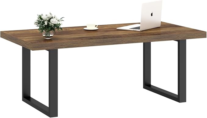 IBF Farmhouse Coffee Table, Modern Coffee Table for Living Room, Simple Industrial Rectangle Center Table, Wood Metal Tea Table for Home Bedroom Office, Rustic Oak, 47 in