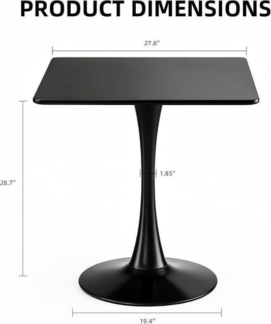Square Dining Table, 27.6" Tulip Table with Thickened Tabletop & Metal Pedestal, Mid Century Modern Bistro Table for Kitchen, Small Places, Living Room, Cafe (Black)