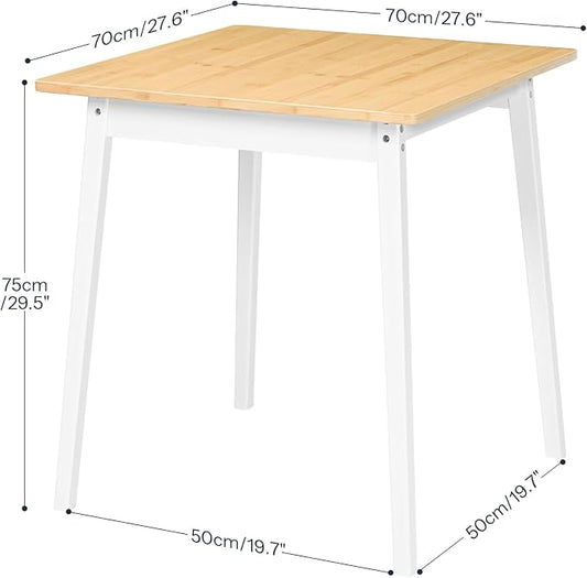 HOOBRO Bamboo Dining Table, Square Dining Table for 2, 27.6" Kitchen Table for Small Space, Writing Table, Easy to Assemble, for Dining Room, Living Room, Office, Kitchen, Natural and White YW70CZ01G1