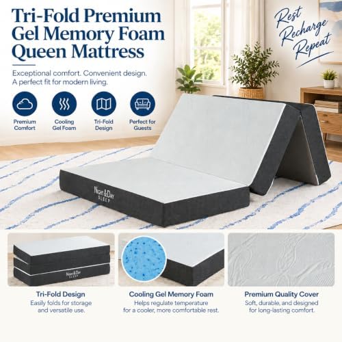 NIGHT & DAY Furniture Poppy Murphy Cabinet Bed with 6" Premium Gel Memory Foam Mattress, Queen, Antique Blue
