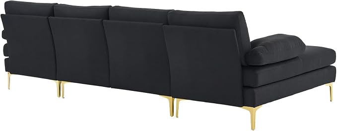 Karl home Convertible Sectional Sofa 110" U-Shape Sofa Couch 4-Seat Couch with Chaise Fabric Upholstered for Living Room, Apartment, Office, Black