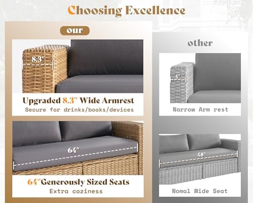 AMERLIFE 6 Piece Patio Furniture Set, Wicker Outdoor Sofa Set