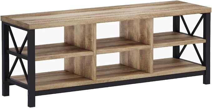 FATORRI Shoe Bench Entryway with Storage, Industrial Wood and Metal Hallway Benches with Adjustable Shelves, Rustic Entry Way Bench for Living Room (47.24 Inch Long, Rustic Oak)