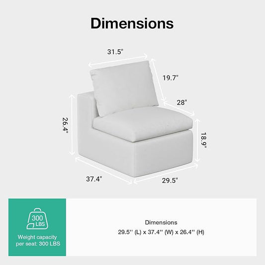 Novilla Modular Cloud Couch, Modern Sectional Sofa with Smarts Coil® Support, Chenille Fabric, Upholstered Couch for Living Room Apartments Bedroom, No Assembly, Armless Chair, White