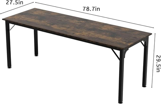 78.7 Inches Extra Long Desk,6.5ft Office Table with Flexible Configuration,Large Computer Table with Adjustable Footpads,Stable Structure,Office Desk for 2 Person (Brown)