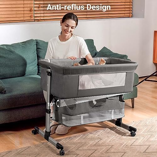 Soobaby Baby Crib Bassinet Bedside Crib Adjustable Portable Bed for Infant,co Sleeping Newborn Must Have Bed (006-Grey)