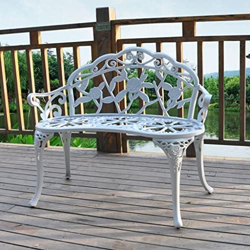 GIZMOBOX Outdoor Bench Outdoor Bench Lounge Bronze Cast Aluminum Furniture Decorative for Garden Patio Balcony Backyard(White)