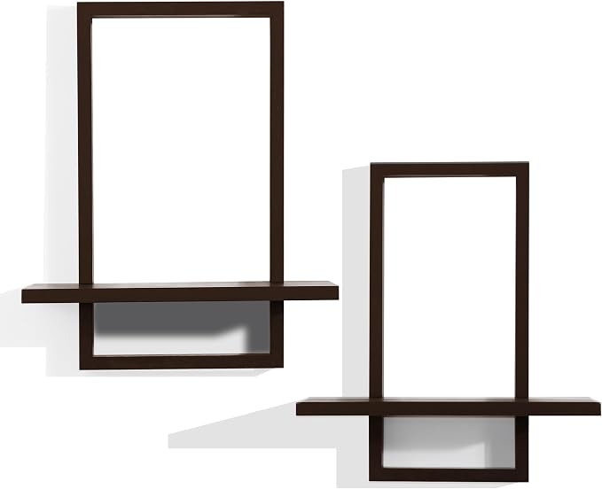 PHOENANCEE Square Floating Shelves,Wall Plants Holder,Bathroom Wall Decor,Framed Decorative Shelf Black,Modern Chic Set of 2 for Living Room Bedroom Home Office,Soild Wood,L+S(Walnut